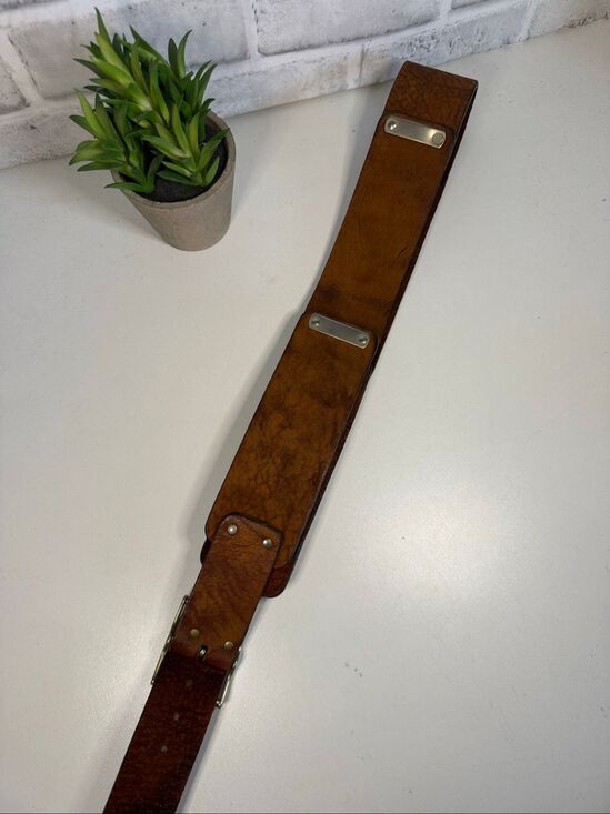 Vintage Wide Brown Leather Kidney Belt Statement Waist Corset Belt Size Large main image 6